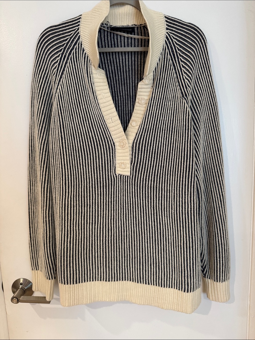 Lane Bryant Navy and Cream Striped Knit Sweater